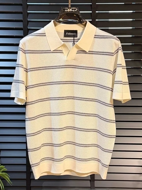 

Весенняя мужская классическая трикотажная рубашка с полосатым воротником, короткий рукав, высокое качество, молодежный стиль, повседневная мода