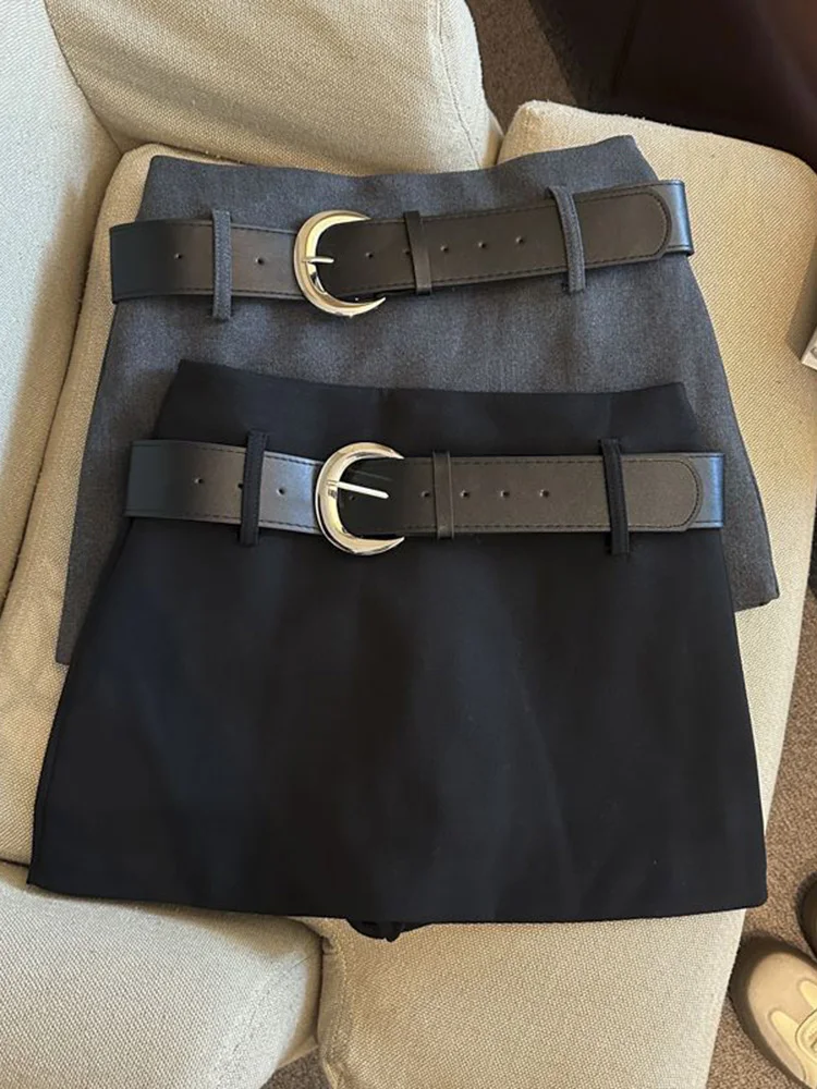 Spring Belt Mini Skirt Women High Waist Vintage Slim Sexy Skirts Korean Casual Solid Female All Match Streetwear A Line Skirt