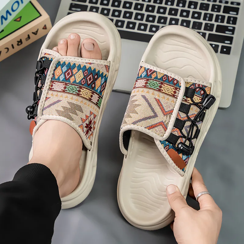 

Летняя обувь для мужчин, трендовые парусиновые удобные сандалии, молодежные шлепанцы, крутая пляжная обувь