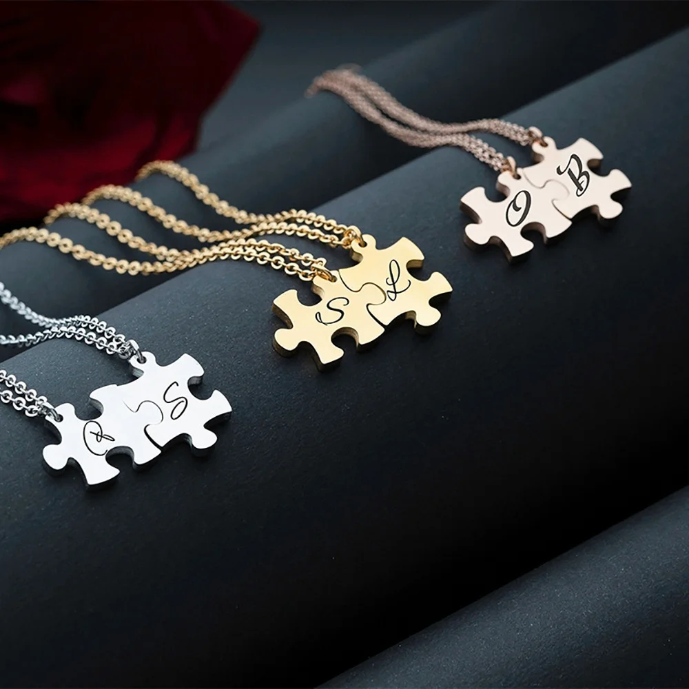 

Customize Stainless steel puzzle necklace DIY lettering panelled necklace Valentine's Day gifts factory direct sales