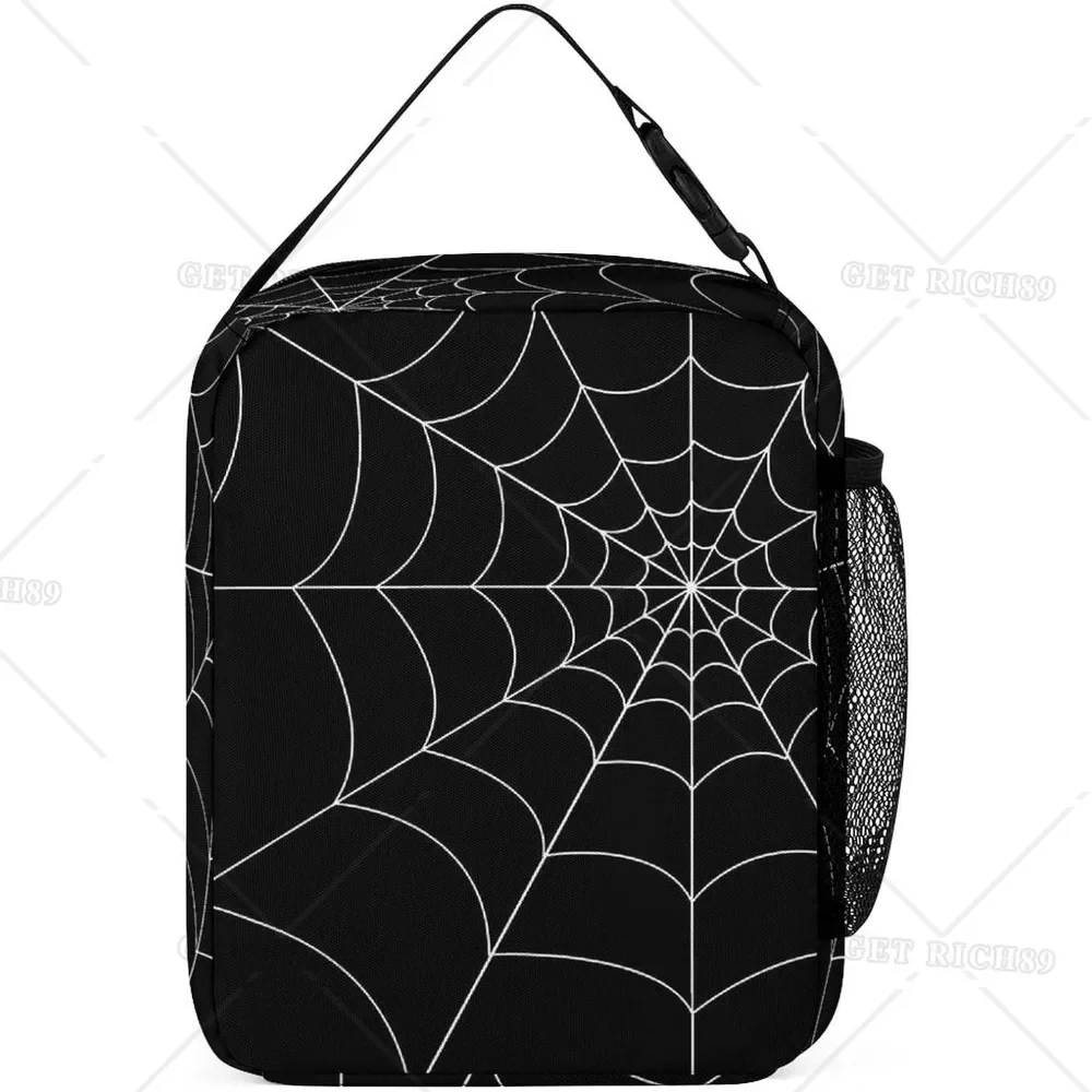 Goth Spider Web Reusable Portable Lunch Bag Cooler Lunch Box Tote Bag with Pocket for Women Men Kids School Office Picnic Travel