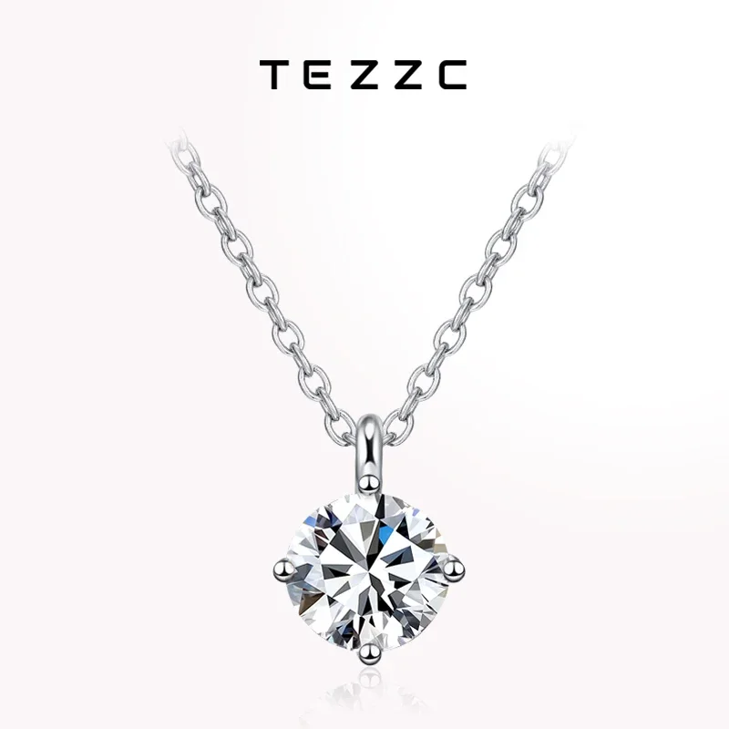 

Tezzc 2ct 3ct Moissanite Pendant Necklace for Women Wedding Bridal Party S925 Sterling Silver Lab Dimond Sparkling Necklaces