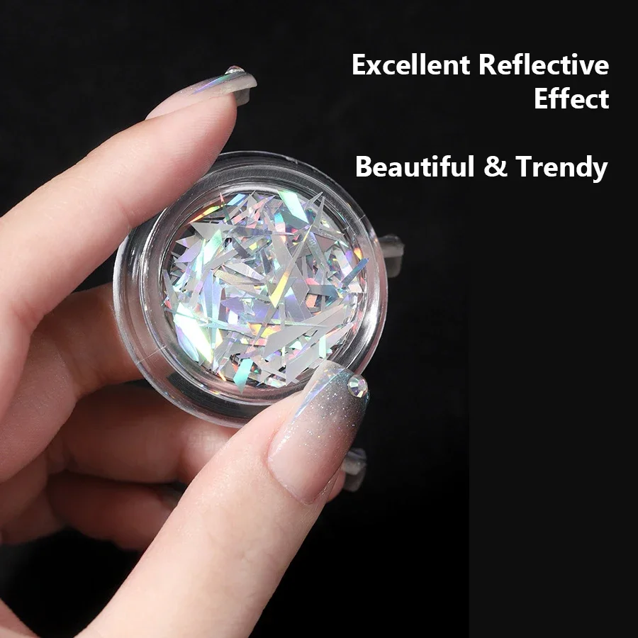 1 جرة غير النظامية أورورا الزجاج فيلم ملصقات الأظافر، سباركلي مسمار الفن الترتر الليزر قزحي الألوان للديكور DIY #3