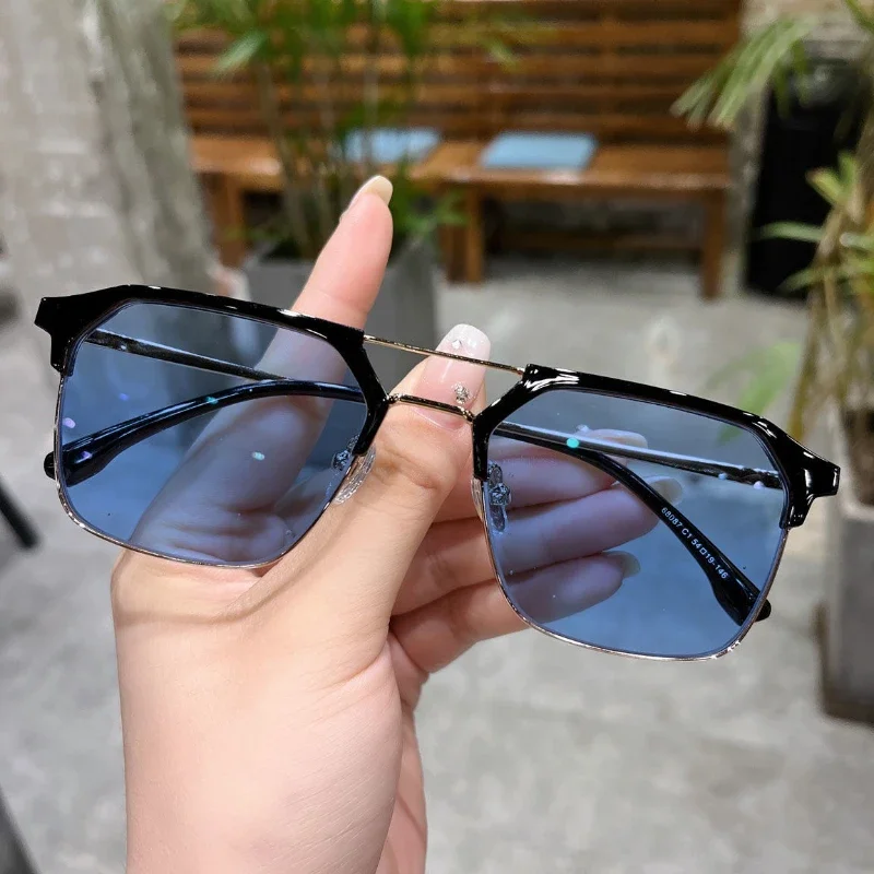 Blue Light Blocking Photochromic Minus Glasses Vintage Double Deam Myopia Sunglasses Finished Optical Short-sight Goggle Diopter