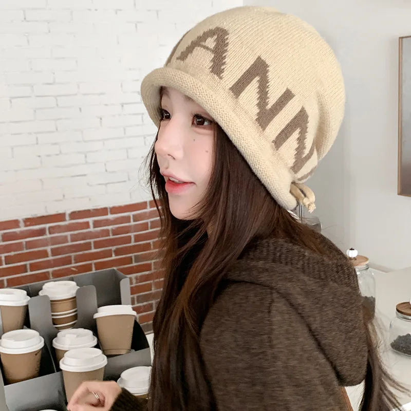 Letter Jacquard Slouchy Knit Beanie Hat Trendy Roll Brim Letter Pattern Stretchy Warm Cap Autumn Winter Street Casual Headwear