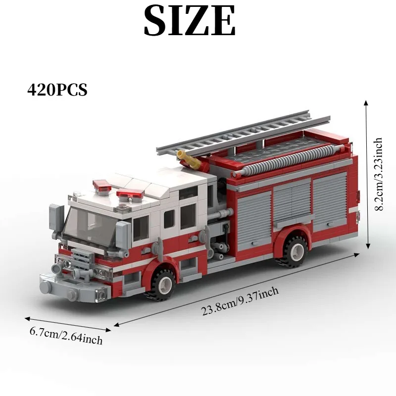 420PCS Fire Pump Truck Model - MOC Emergency Vehicle Building Kit for Teens & Adults, Collector Gif