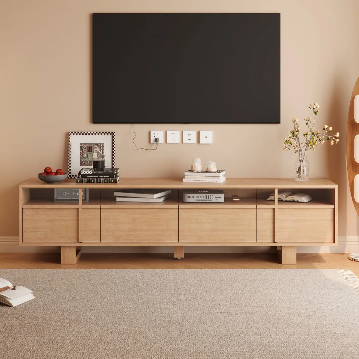 Retro style solid wood TV cabinet, post-modern living room home wabi wind locker, log bone line TV cabinet