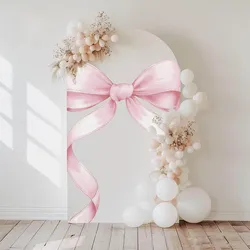 Mehofond Custom 2-Sided Blush Pink Ribbon Bow Sweet Girls Birthday Party Baby Shower Cover Arch Wall Background Decor Backdrop