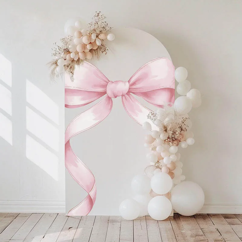 Mehofond Custom 2-Sided Blush Pink Ribbon Bow Sweet Girls Birthday Party Baby Shower Cover Arch Wall Background Decor Backdrop