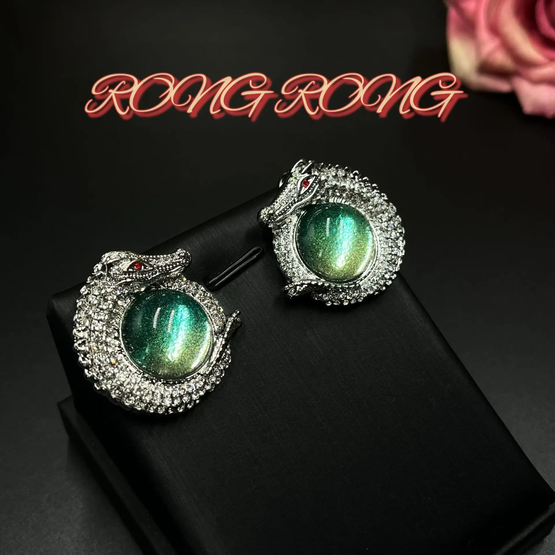 European and American Personality Fashion Diamond Crocodile Fine Flash Glass Round Bead Earrings New Jewelry High-end Earrings