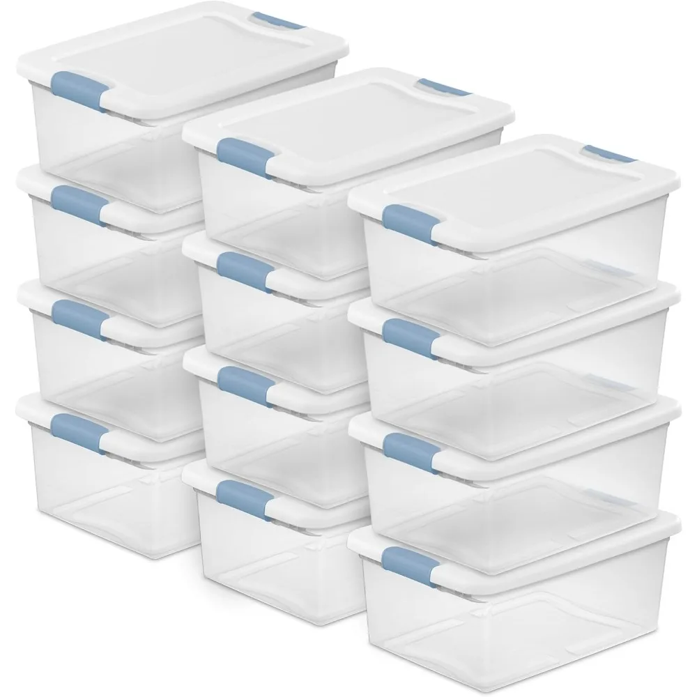 Sterilite 12-Pack Latg , Bins with Lids, Clear Plastic, 15 Quart, Storage Box