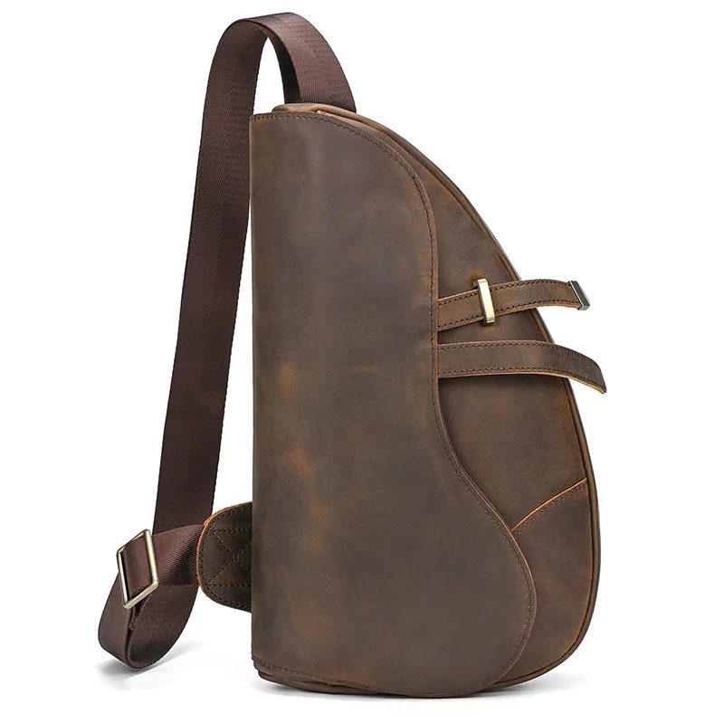 Luxury Designer Men's Crazy Horse Leather Chest Bag Latest Genuine Leather Large-Capacity Casual Crossbody Bag for Daily Travel