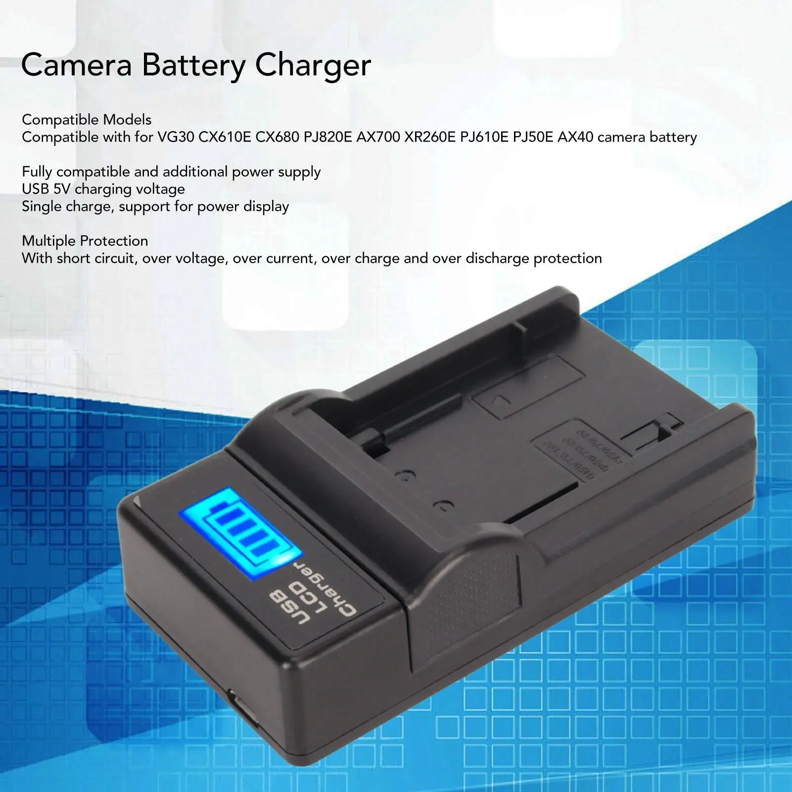 Compact Camcorder Battery with Multi-Protection & Power Display for xr260e , for vg30 , for ax700 - Single Unit