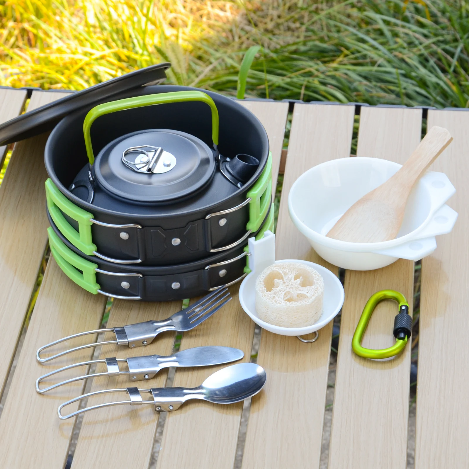 

Compact Camping Kitchen Set Durable Outdoor Cookware Nesting Saute Heating Pans & Utensils With Easy Coating Perfect for Travel