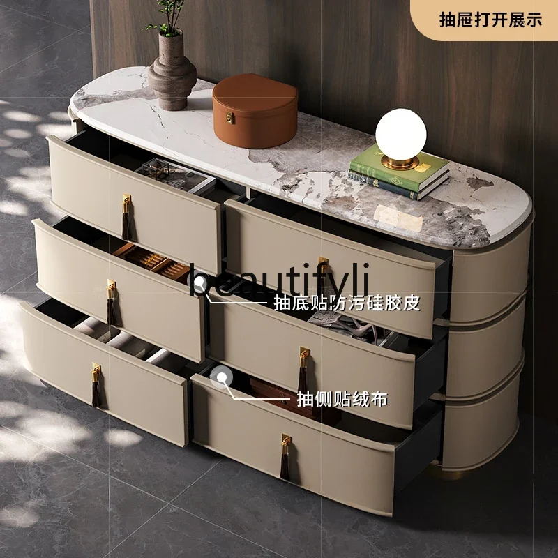 Light luxury six-bucket cabinet, fashionable marble, high-end bed TV cabinet, storage porch storage cabinet