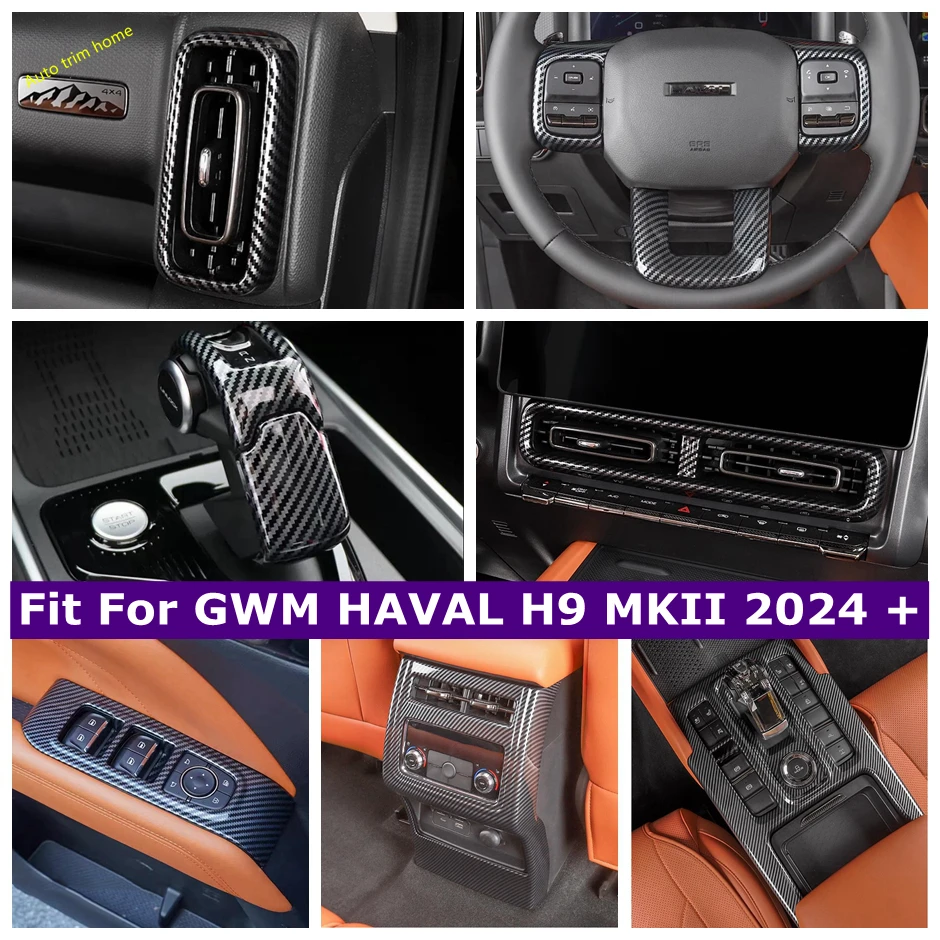 

Car Carbon Fiber Color Interior Steering Wheel / Gear Shift Head Cover Trim Stickers Accessories For HAVAL H9 2nd MKII 2024 2025