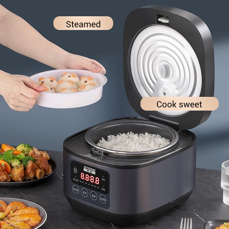 طباخ الأرز الكهربائي المنزلي الذكي، وعاء داخلي غير لاصق، شاشة رقمية لطباخ الأرز متعدد الوظائف سعة 3-5 لتر