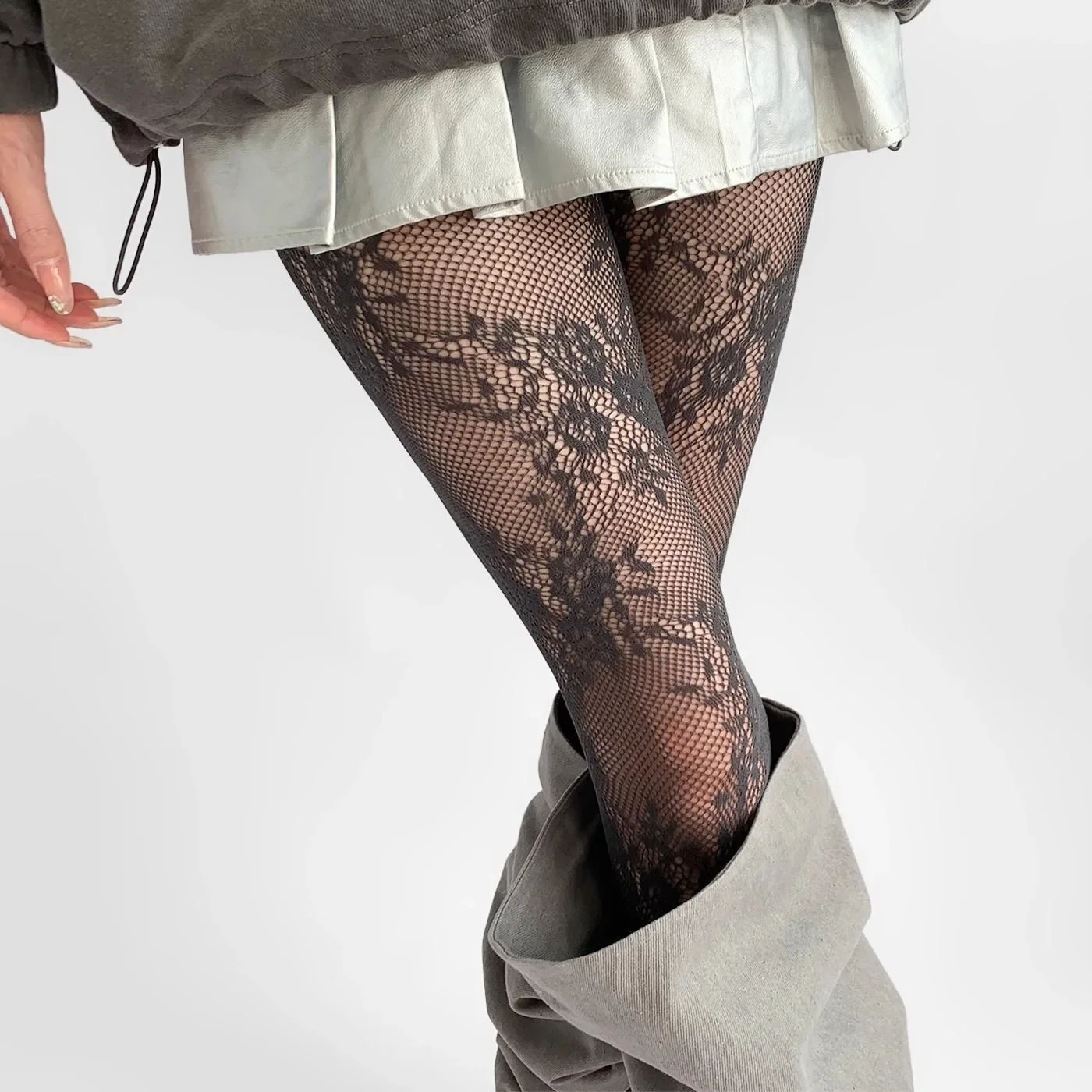 Damen Sexy Spitzen-Strumpfhose mit Blumenmuster, Overknee-Strümpfe, Netzstrümpfe, Damenunterwäsche