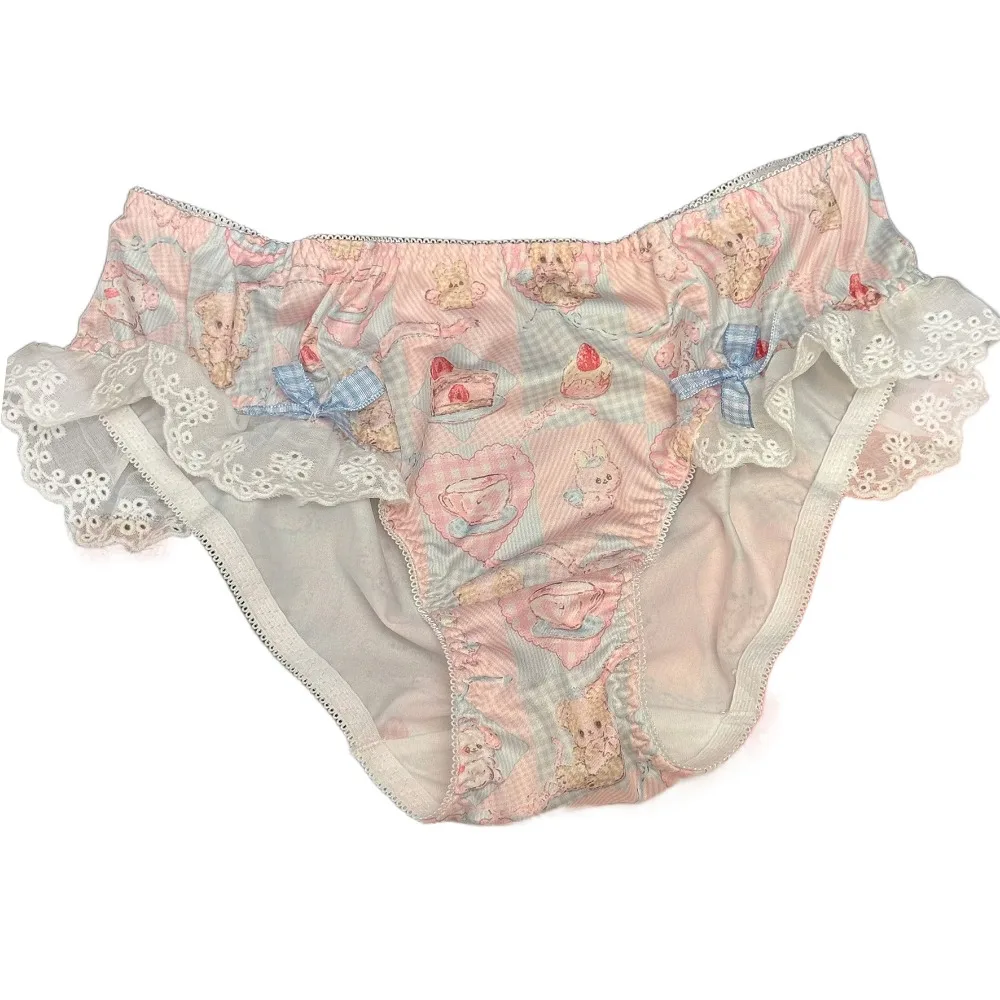 

Fashion Dot Bowknot Bear Panties Cartoon Low Waist Lace Bow Briefs Underwear Lingeries Ruffle Panties Women Daily