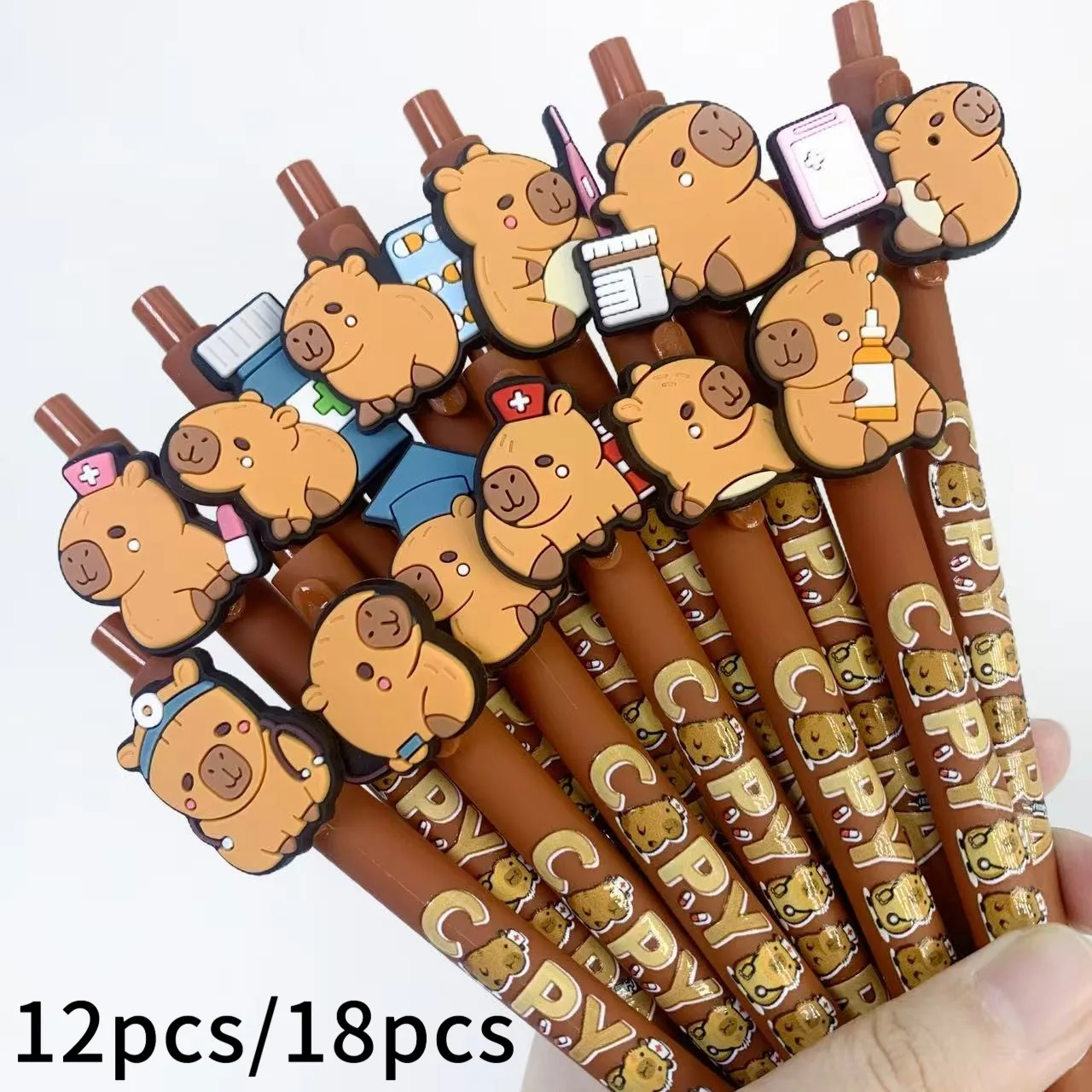 Bolígrafos con tema médico Capybara marrón, papelería creativa de forma médica para estudio, 12 Uds./18 Uds.