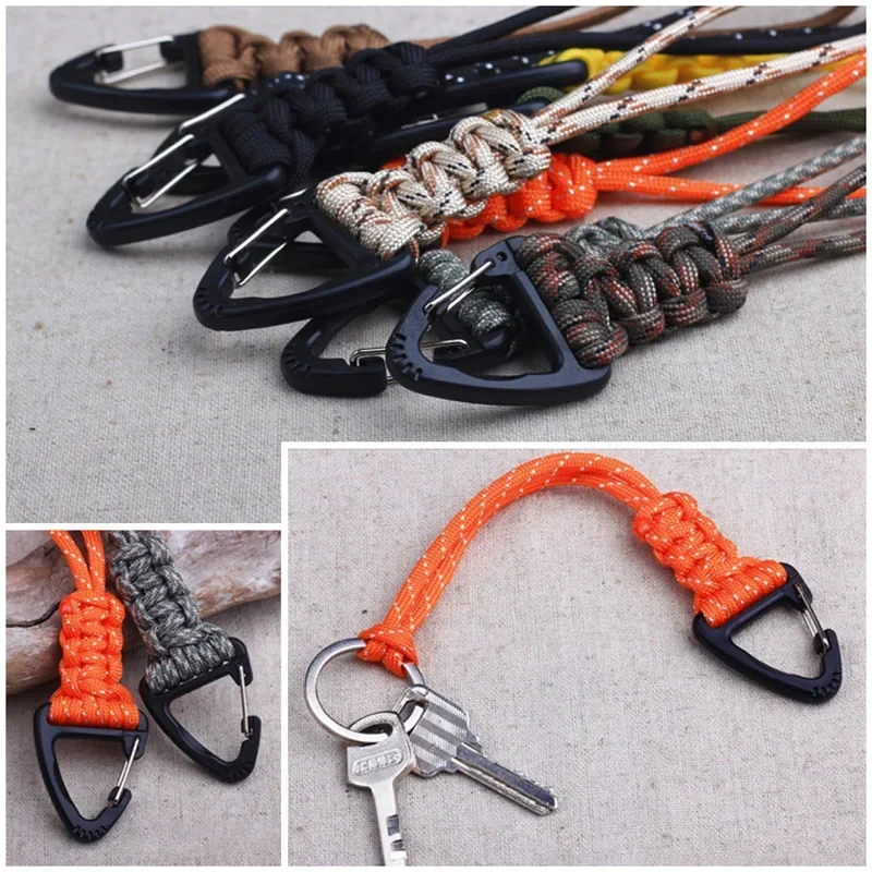 Paracord Lanyard Keychain with Triangle Carabiner & Braided Strap - 12/22/46cm Anti-Loss Wrist Rope for Backpack/Fishing/Camping