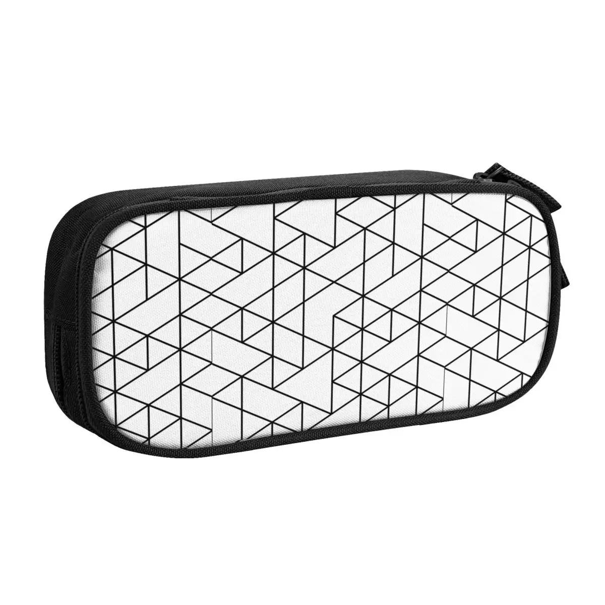 Custom Geometric Black And White Triangles Pencil Cases for Boys Big Capacity Abstract Graphic Pattern Pen Bag Box Stationery