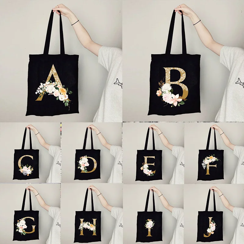 Lace Letter Series Handbag  Ladies Shopping Bag Foldable Reusable Cloth Shopper Harajuku Style Bag Student Canvas Tote Bag