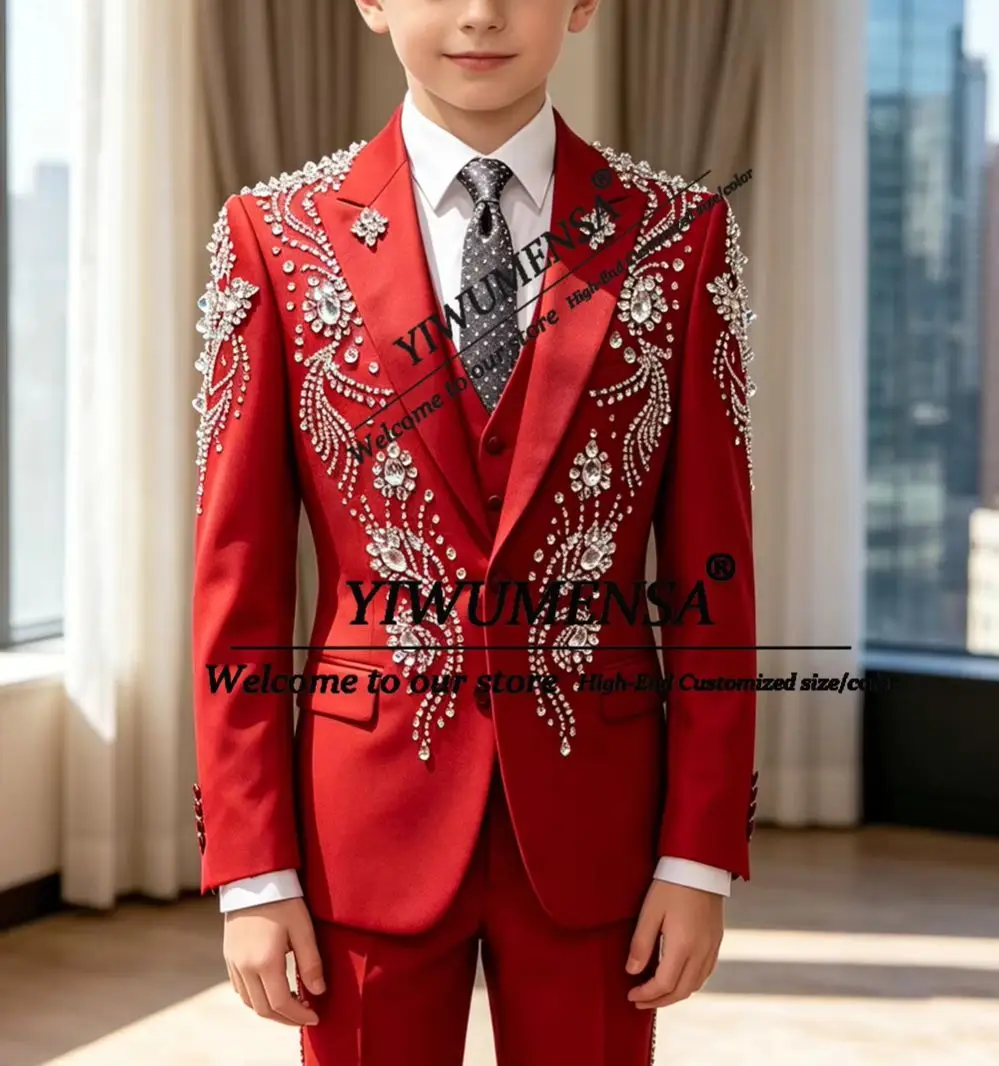 Exquisite Boy Suit For Wedding Diamond Beaded Prom Blazer Pants 2 Piece Sets Groom Formal Tuxedos Customized Children Party Gown