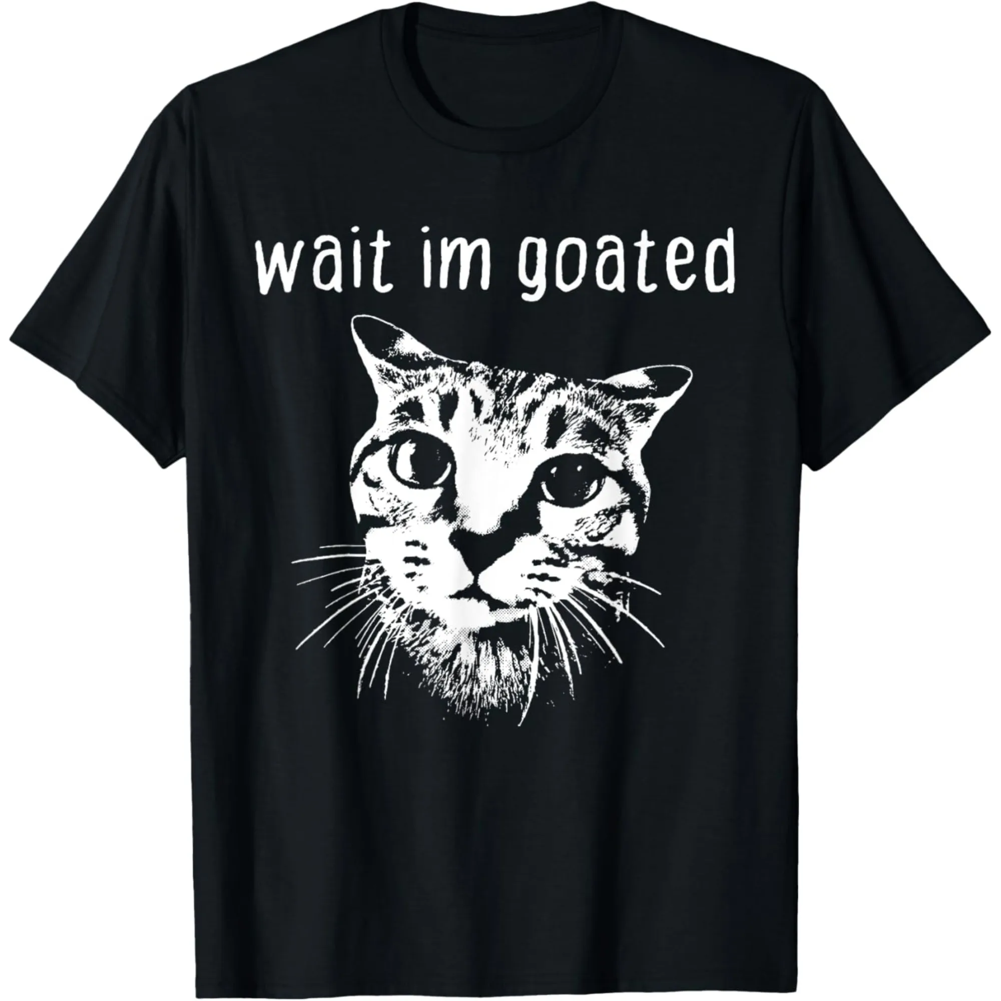 

Винтажная футболка Wait I'm Goated Funny Cat Meme Trend Y2k с коротким рукавом и круглым вырезом, 100% хлопок, унисекс, летние повседневные футболки большого размера