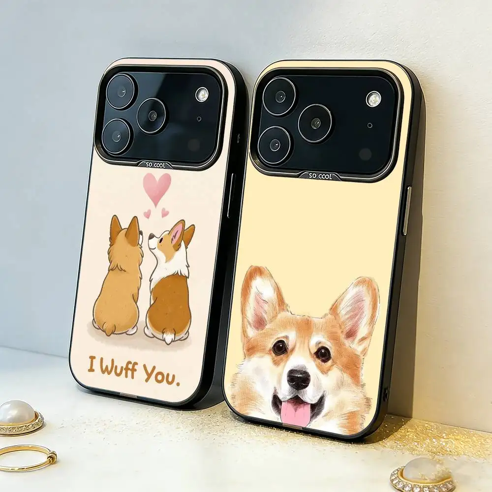 

C-Cute Corgi Phone Case For iPhone17 16 15 14 13 12 Pro Max Grey Black Matte Laser Metallic Aurora Funda