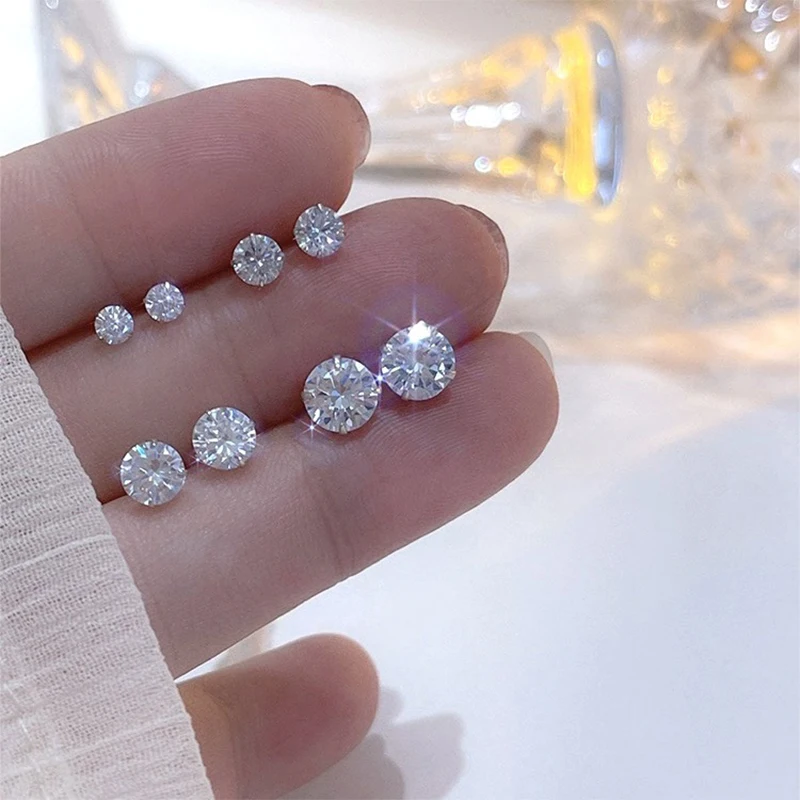 925 Silver Needle Shiny Zircon Stud Earrings Women Style Cute Sweet Jewelry Accessories Simple Fashion Jewelry Accessories