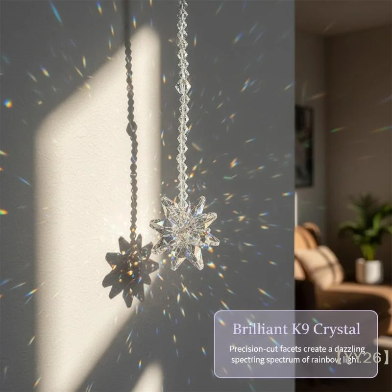 【YY26】Crystal Snowflake Suncatcher 3D Rainbow Prism Hanging Ornament for Window, Balcony & Car Decor