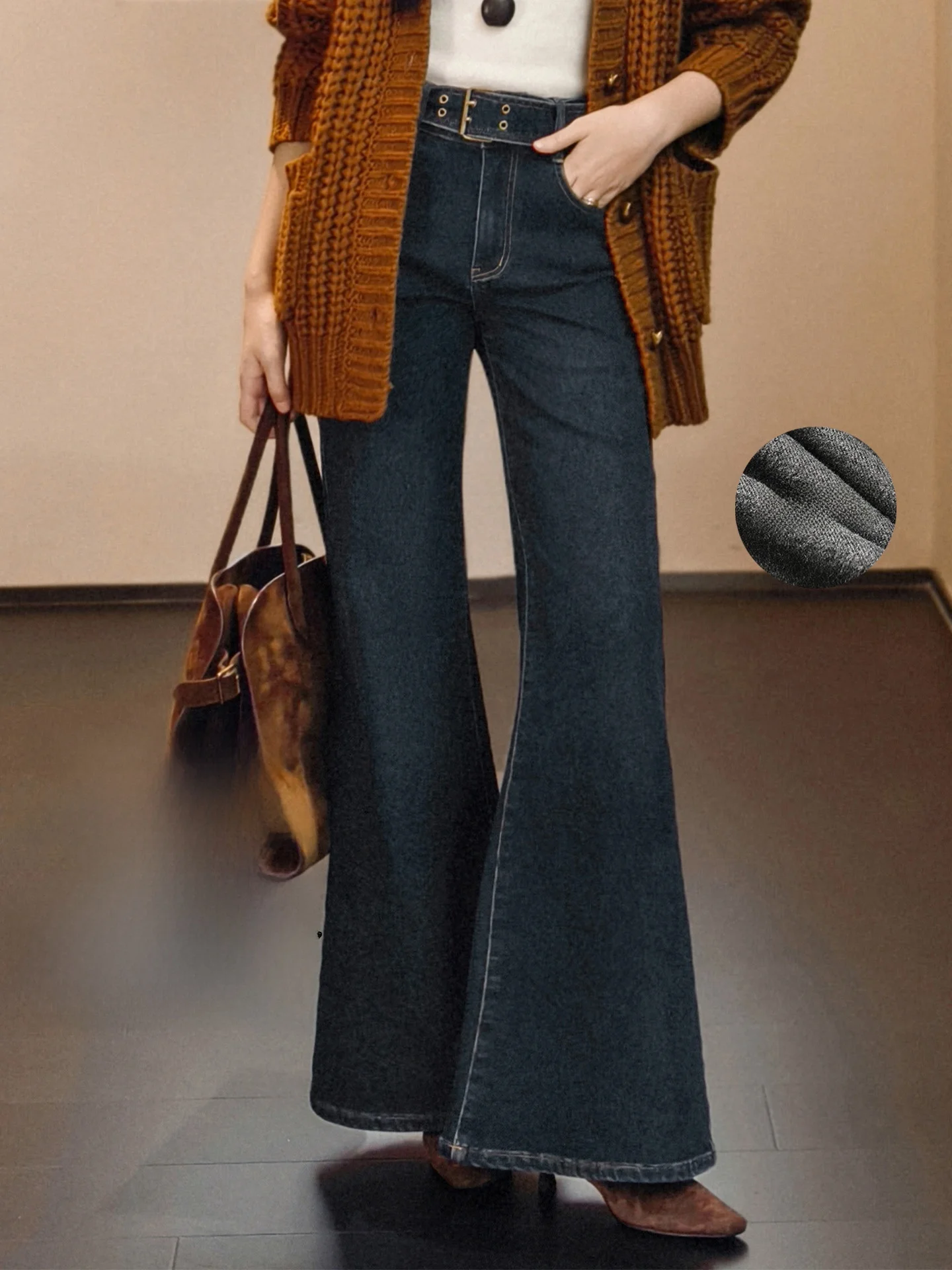 

Джинсы-клеш Meiyang с ультратонкой флисовой подкладкой и высокой талией, женские повседневные облегающие джинсовые брюки для осени и зимы, модные