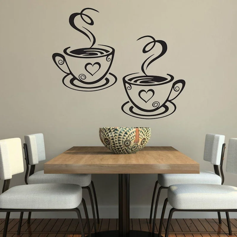 Mural Beautiful Design Decal Kitchen Restaurant Cafe Tea Wall Stickers Art Viny Coffee Cups Stickers Wall Decor (Size: One Size)