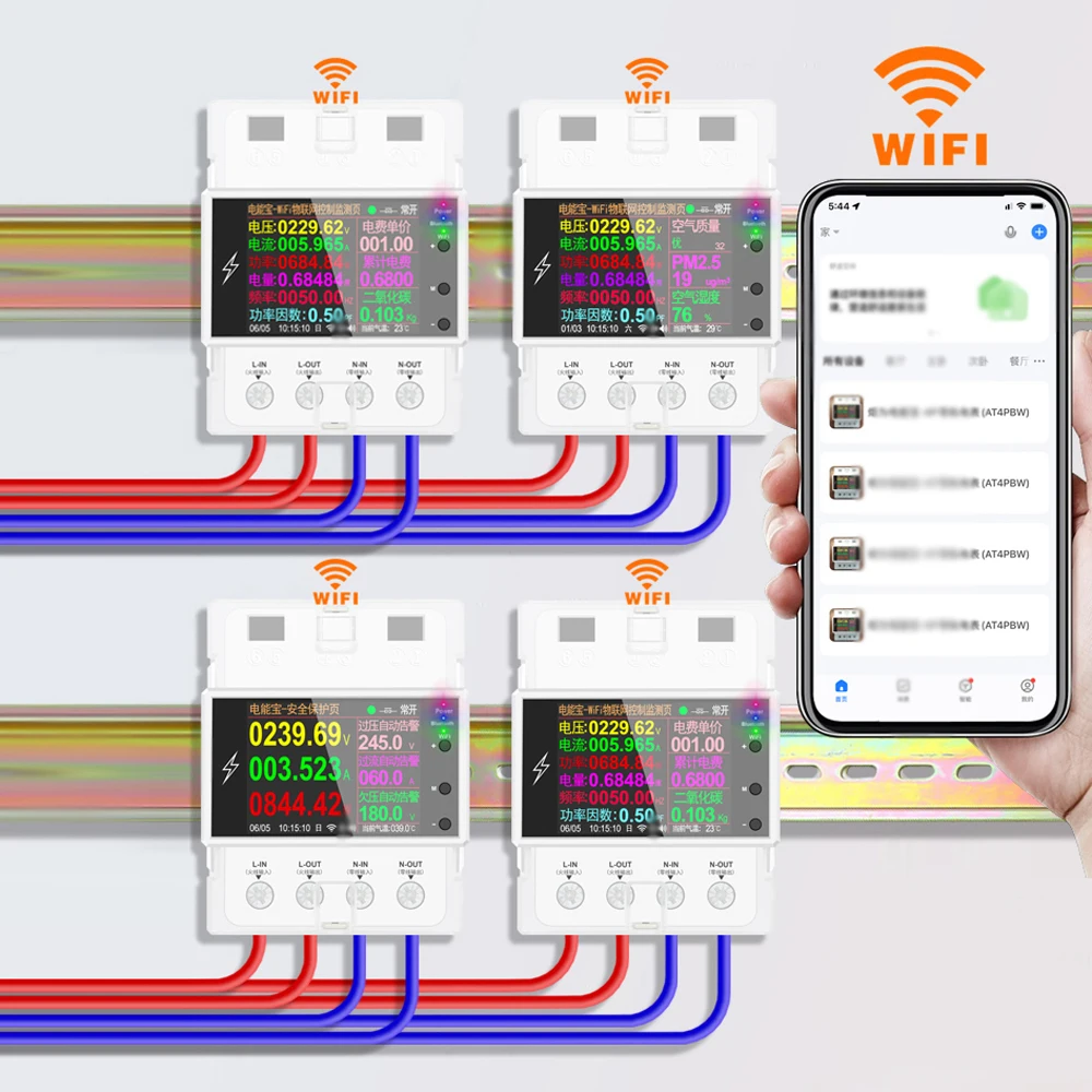 AT4PW Tuya WIFI Din Rail Smart Switch Remote Control AC 220V 110V BT Digital Power Energy Volt Amp Kwh Frequency Factor Meter