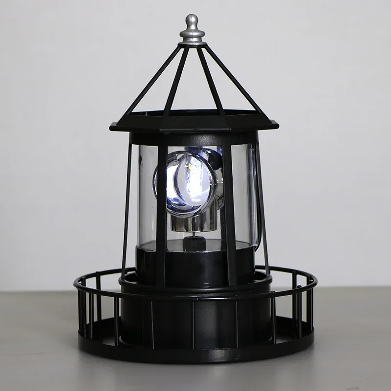 Rotating Beacon Light Iron Solar Adornment Lighthouse Garden Decor Lighthouse-shaped Landscape Lamp