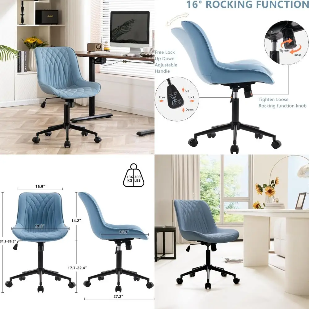 

Ergonomic Home Office Desk Chair without Arms, Comfortable Small Cross-Design Swivel Chair with Wheels, Adjustable Modern Vanity