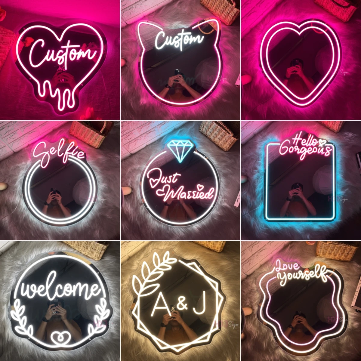 Custom Neon Sign Led Lights Mirror Neon LED Sign Wedding Decor Room Bedroom Neon Light Sign Party Birthday Personalize Gifts