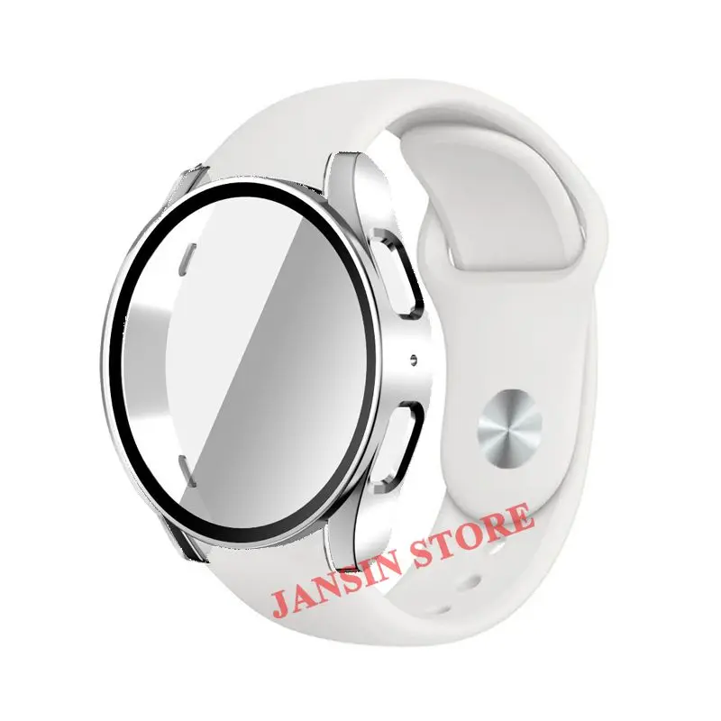 Funda de vidrio templado para PC y Correa de silicona para Samsung Galaxy Watch 7, 6, 5, 4, 40mm, 44mm, banda deportiva suave de 20mm