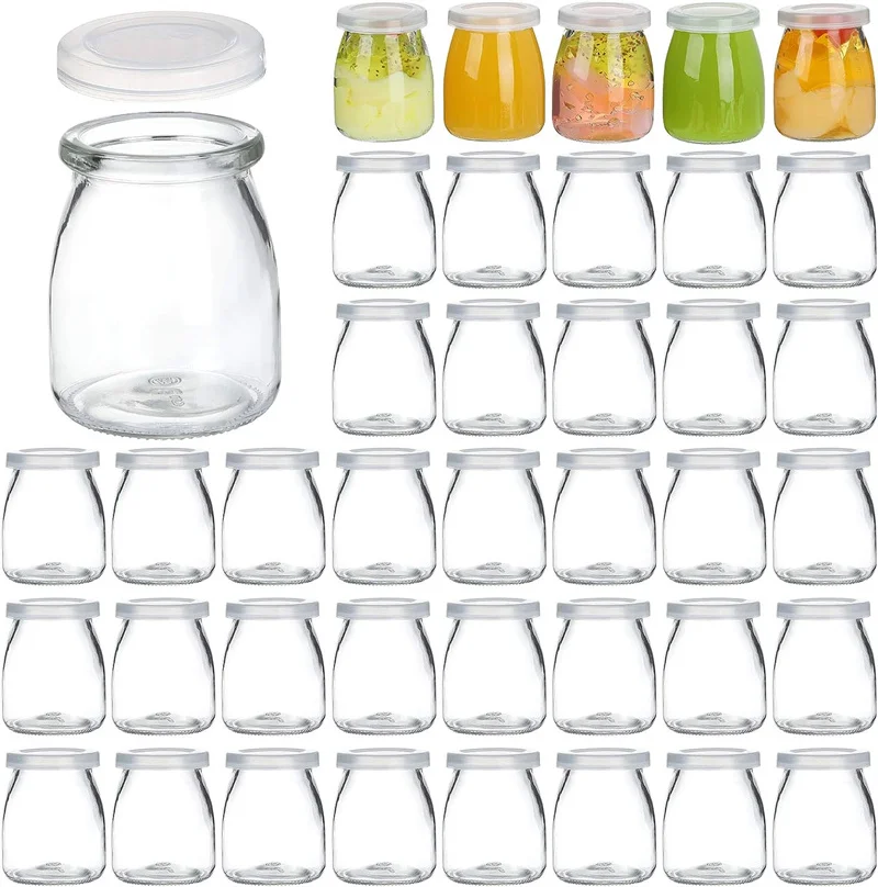 

6/12/24 4oz Clear Glass Jars With PE Lids,Glass Yogurt Container Glass Pudding Jars Yogurt Jars for Milk,Jams,Jelly,Mousse,Honey