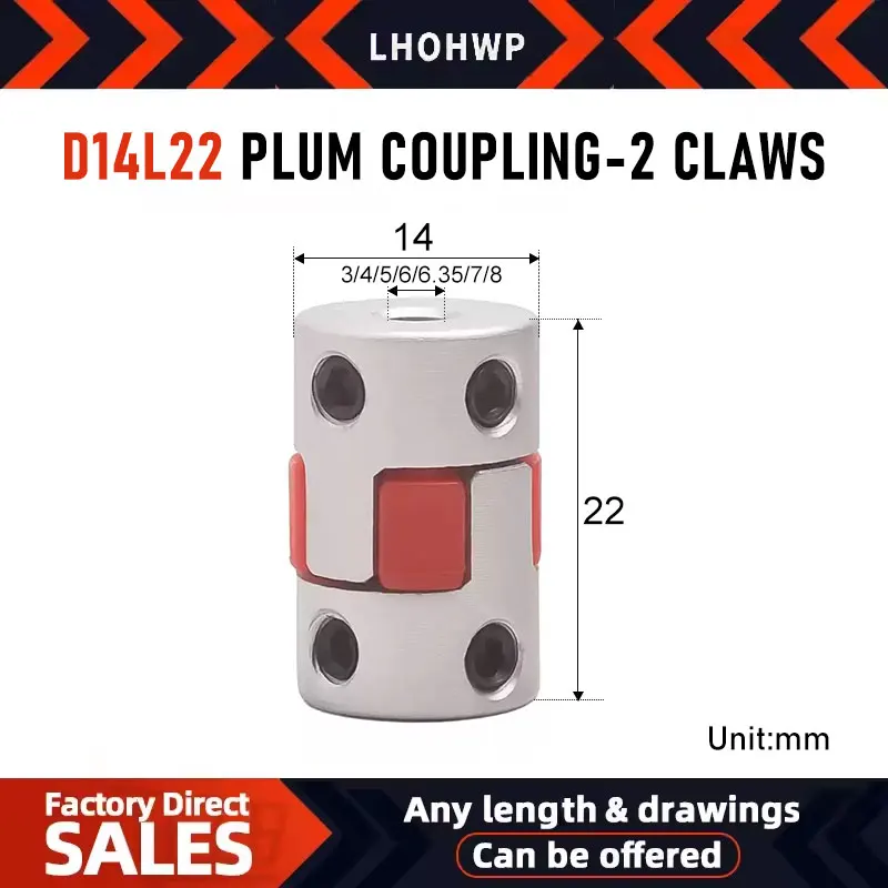 1pc XB 14*22 2-Claw Coupler D14L22 Aluminium Plum Flexible Shaft Coupling Motor Connector Flexible Coupler For Motor Balll Screw
