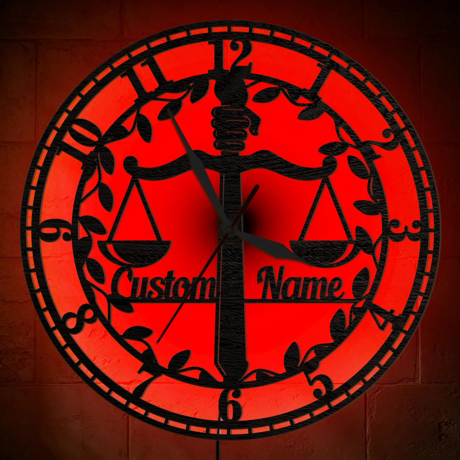 Custom Scales Of Justice Wooden Wall Clock Law Office LED Light Sign Illuminated Wall Art Decor Night Light Clock Glow in Dark