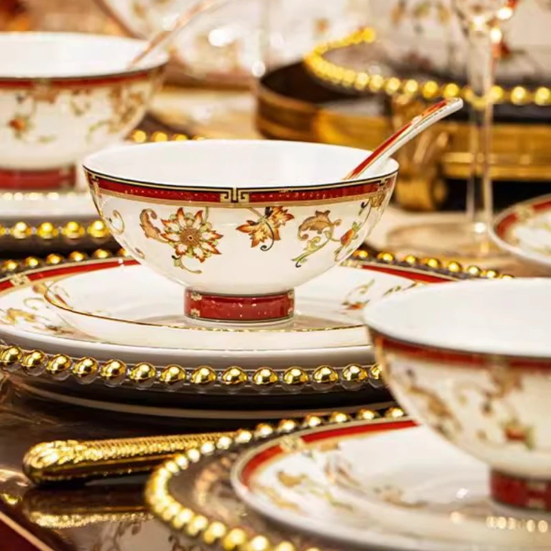 

Jingdezhen Bowl Plate Set Highend Luxury Homeware High-quality Bone China Premium Warm Room Housewarming Gift Tableware Gift Box