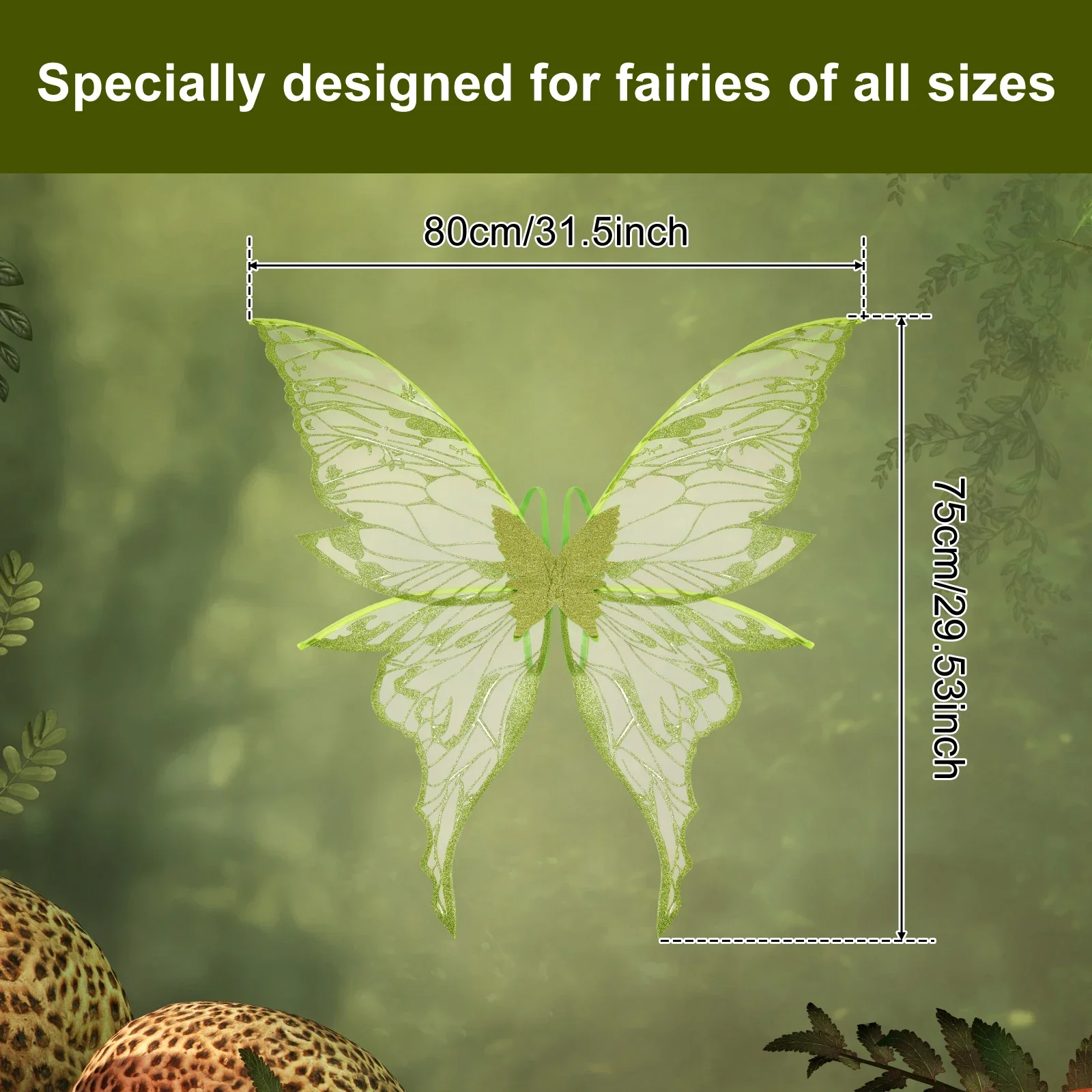 4-teiliges Set Schmetterlingsflügel-Umhang für Kinder, Mädchen-Feen-Schleier, Pixie-Umhang, Fantasievolles Grünes Kleid, Kostüm-Geschenke, Party-Halloween-DIY-Dekorationen