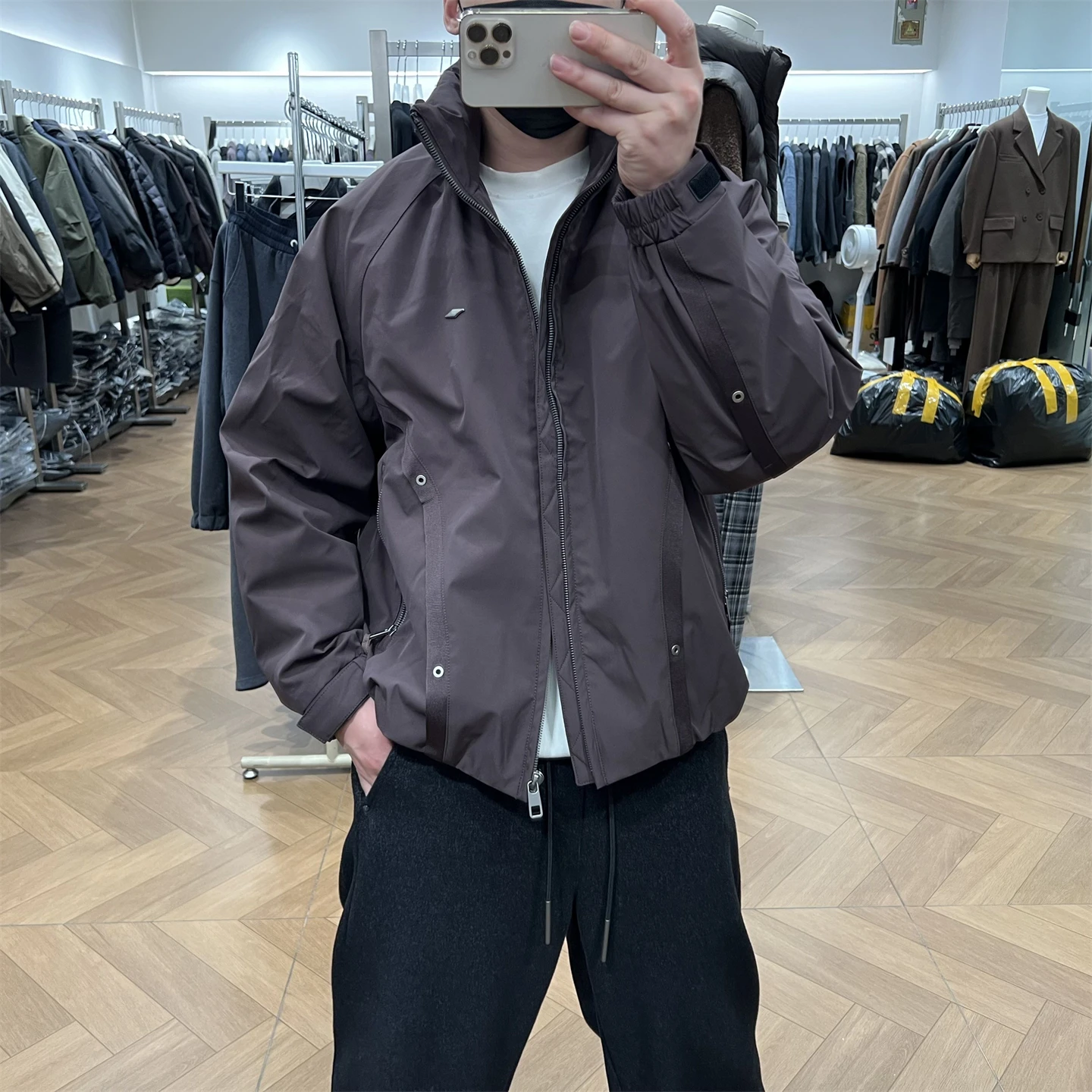 

Men's down Jaet Single-Purpose Outdoor Workwear Loose Fit Stand Collar Commuter Warm Coat Trendy Long Sve Zipper Closure