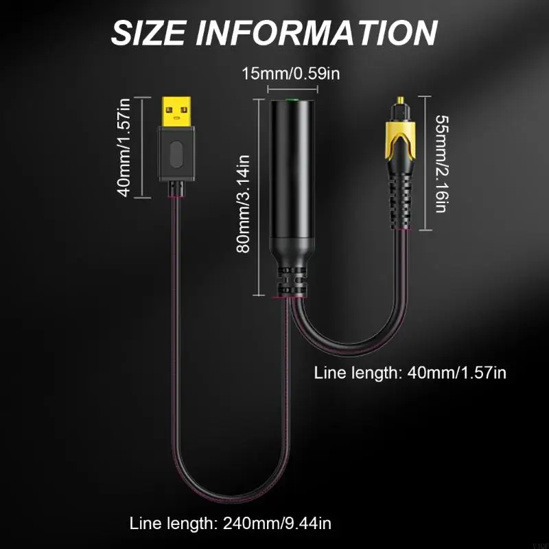 Bộ chuyển đổi âm thanh analog sang kỹ thuật số Y4QF Bộ chuyển đổi 3,5 mm sang SPDIF cho đầu ra quang Bộ chuyển đổi USB 3,5 mm