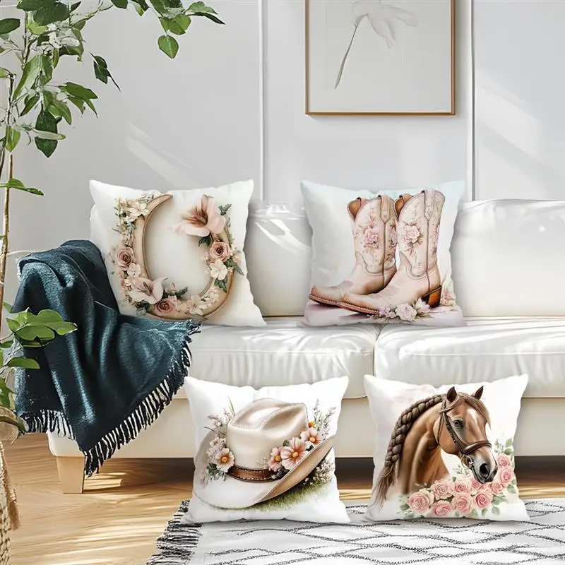 Rose Horse Western Cowboy Cushions Pillowcase Printed Polyester 45x45cm Pillow Cover Decorative Sofa Cushions Pillowslip Decor
