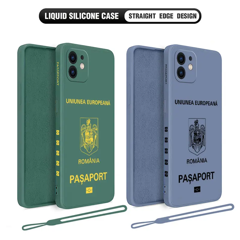 Romania Passport Phone Case For iPhone 15 14 13 12 11 Pro Max Mini X XR XSMAX SE 8 7 6S Plus Soft Liquid Silicone Cover