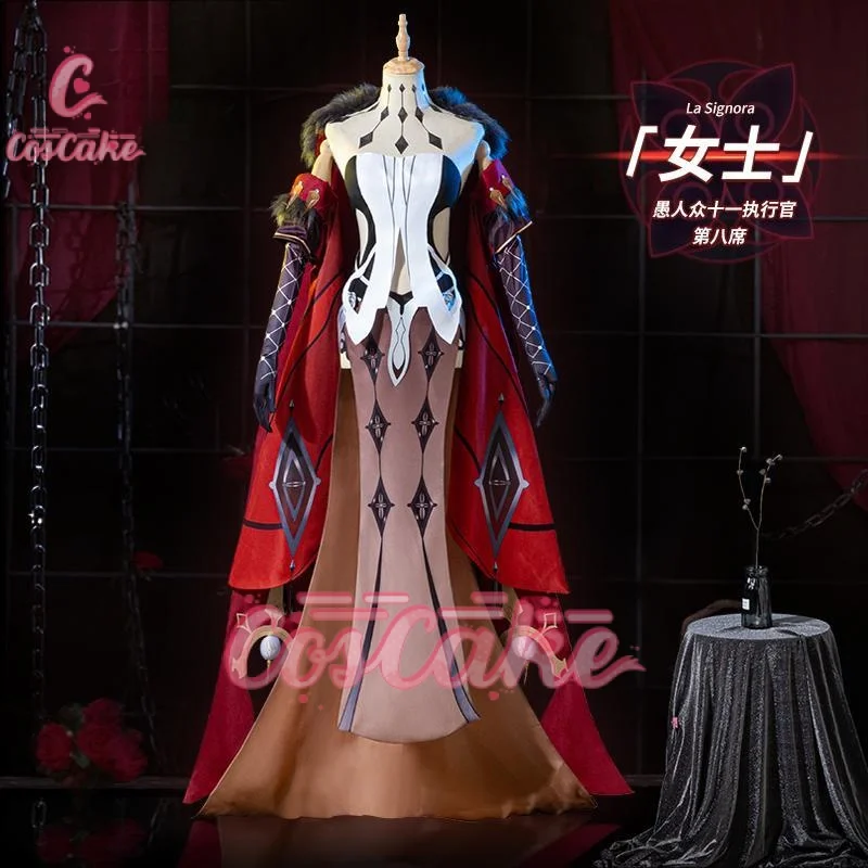 

Genshin Impact cos La Signora Cosplay Costume Dress Woman Headwear Cloak Outfits Costumes