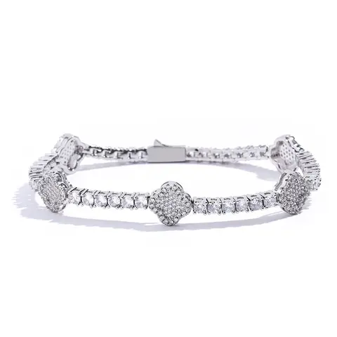 KNOBSPIN D VVS1 Moissanite Tennis Bracelet Four Leaf Clover s925 Sterling Silver Plated 18k with GRA Wedding Bracelets for Women